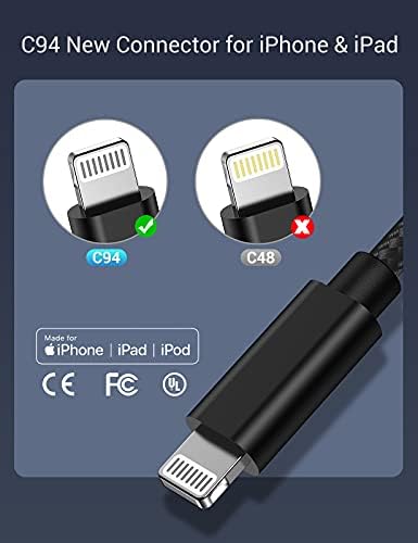 QUNTIS USB C לכבל ברק [MFI Certified], 3Pack Nylon iPhone Tharger Cour